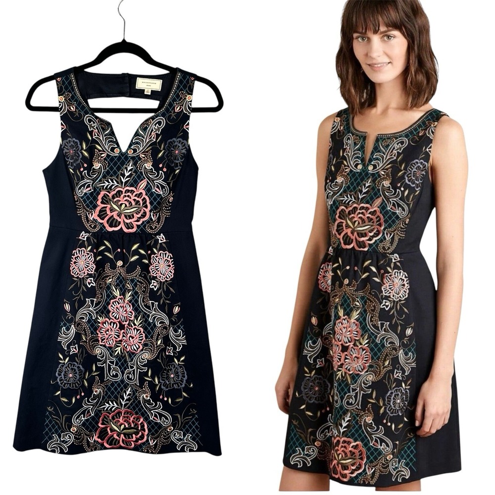 Anthropologie Moulinette Soeurs Perennial‎ Floral Embroidered Dress Black Size 2